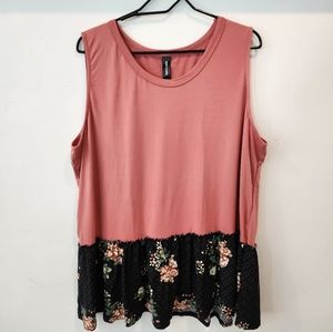 Agnes & Dora L Relaxed Ruffle Tank Rosette/Black Diamond Floral